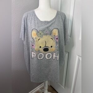 Disney Winnie The Pooh Floral Grey Short Sleeve T-Shirt